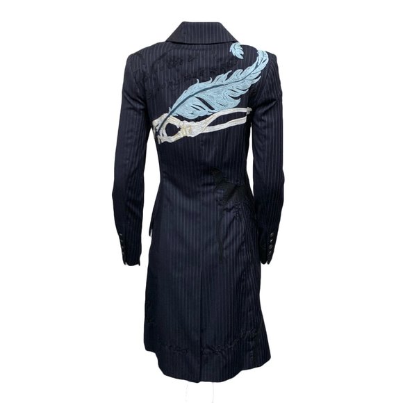 VINTAGE Asylum by Raw7 Pinstripe Trench Coat with Embroidery - Picture 2 of 9